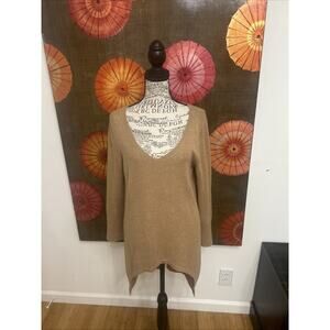Claudia Nichole 100% Cashmere Oversized V-Neck Sweater Camel Luxe XS (Fits S)